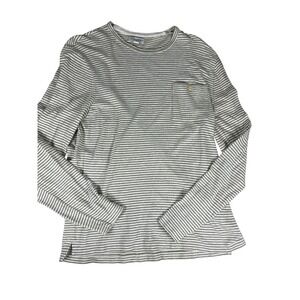 J Crew Shirt Mens Medium Green White Striped Long Sleeve Pocket Button FA17